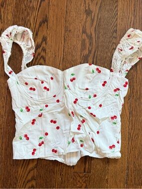 Princess Polly White Cherry Print Bustier Crop Top size 6 NWT